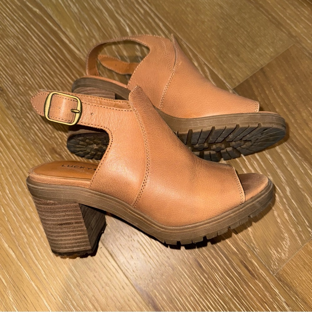 Lucky Brand Tan Leather Women's Heeled Sandals